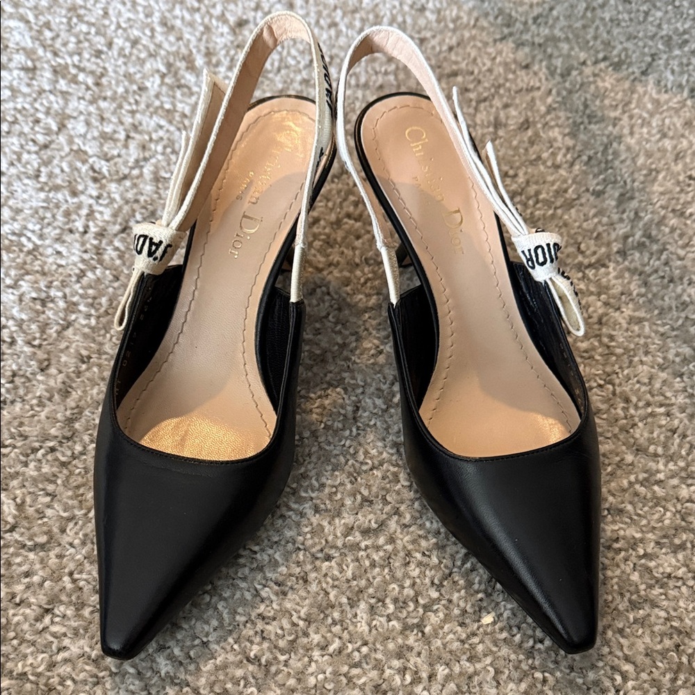 Dior Black and White Logo Slingback Pumps